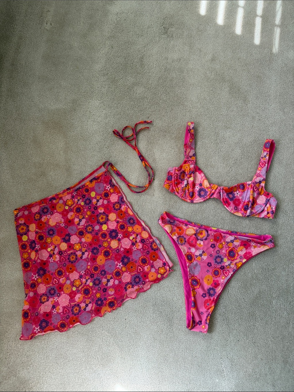 Kotomi Floral Bikini Set with Skirt in Pink & Purple Size XL Like New